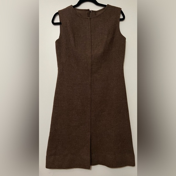 Vintage Wool Shift‎ Dress Brown Sleeveless Size 12 - Picture 1 of 8